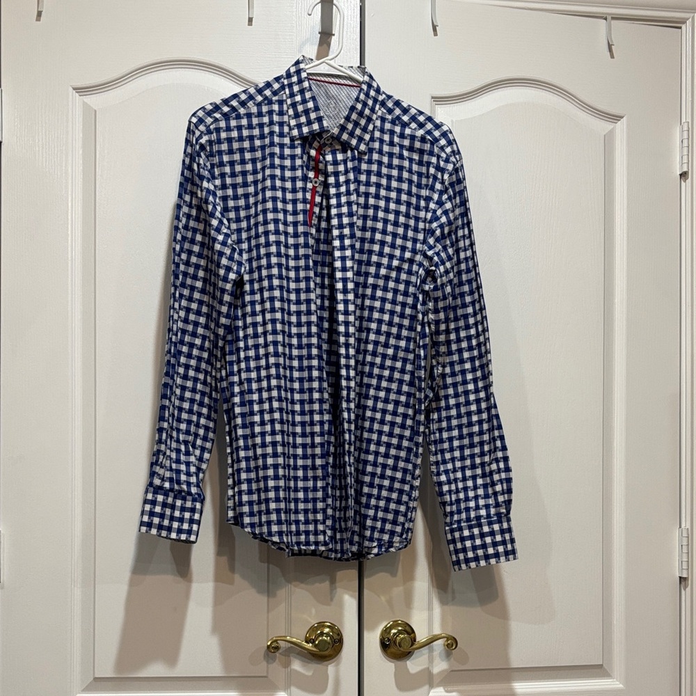 Bugatchi Blue and White Checkered Shirt